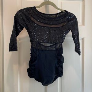 Long sleeve black sequined dance leotard costume